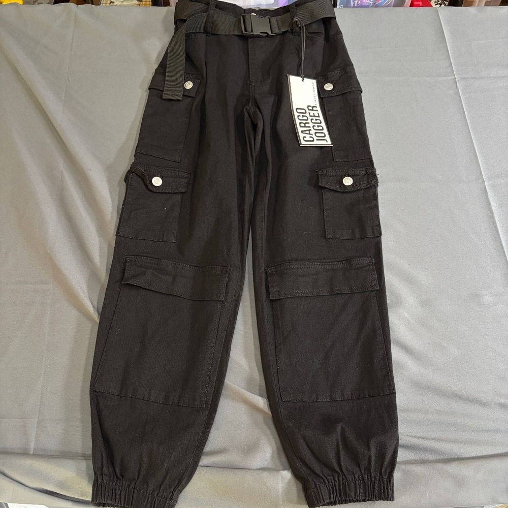 Almost Famous Pants Cargo Jogger Womens S Black Casual Lounge Streetwear NWT